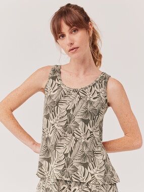 ‼️EUC: Pact Organic Tropical Green Tank W/ Built-In Bra - M